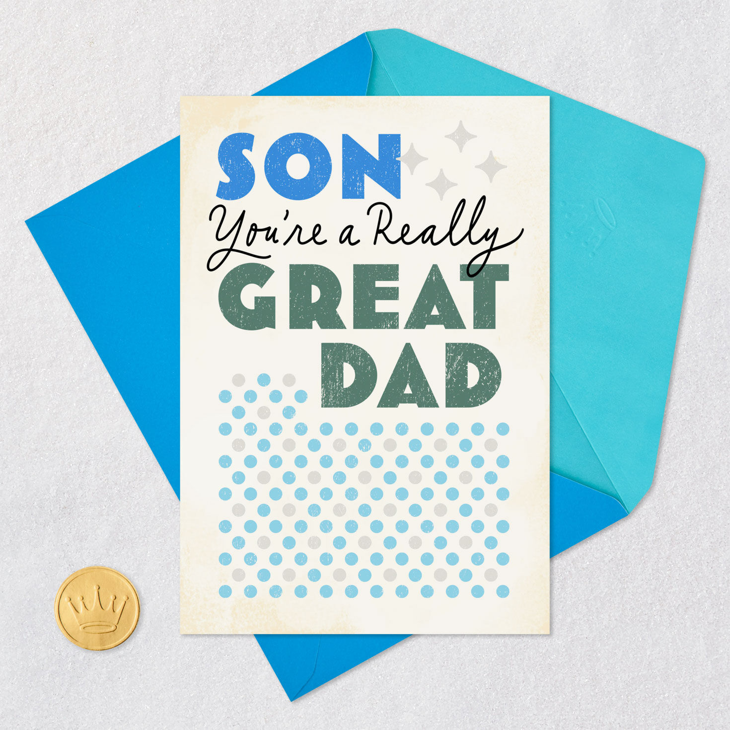 Blue and Gray Polka Dots Father's Day Card Card Front with Envelope and Gold Seal image number 5