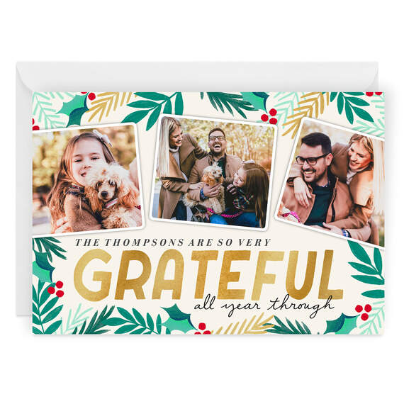 Grateful All Year Flat Christmas Photo Card, , large image number 1