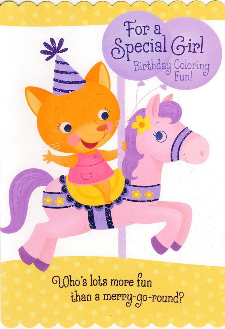 Birthday Girl Carousel Coloring Birthday Card