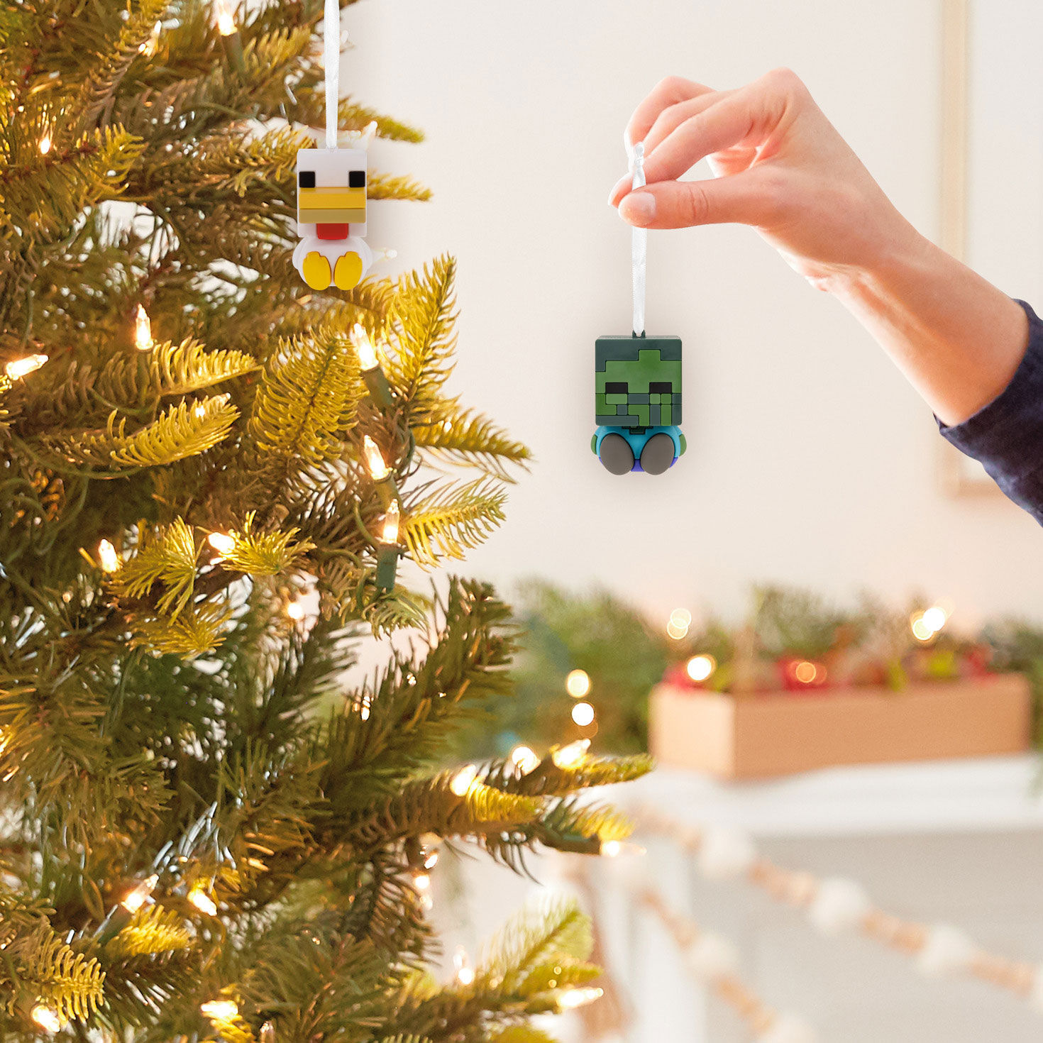 Minecraft Zombie and Chicken Christmas Ornaments hand holding item image number 4
