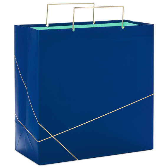Navy With Gold Large Square Gift Bag, 10.4"