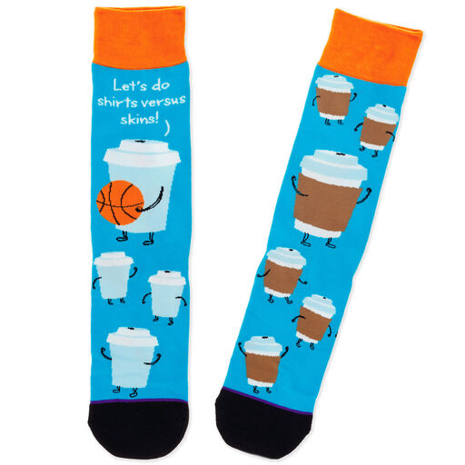 Coffee Cups Playing Basketball Toe of a Kind Novelty Crew Socks, 