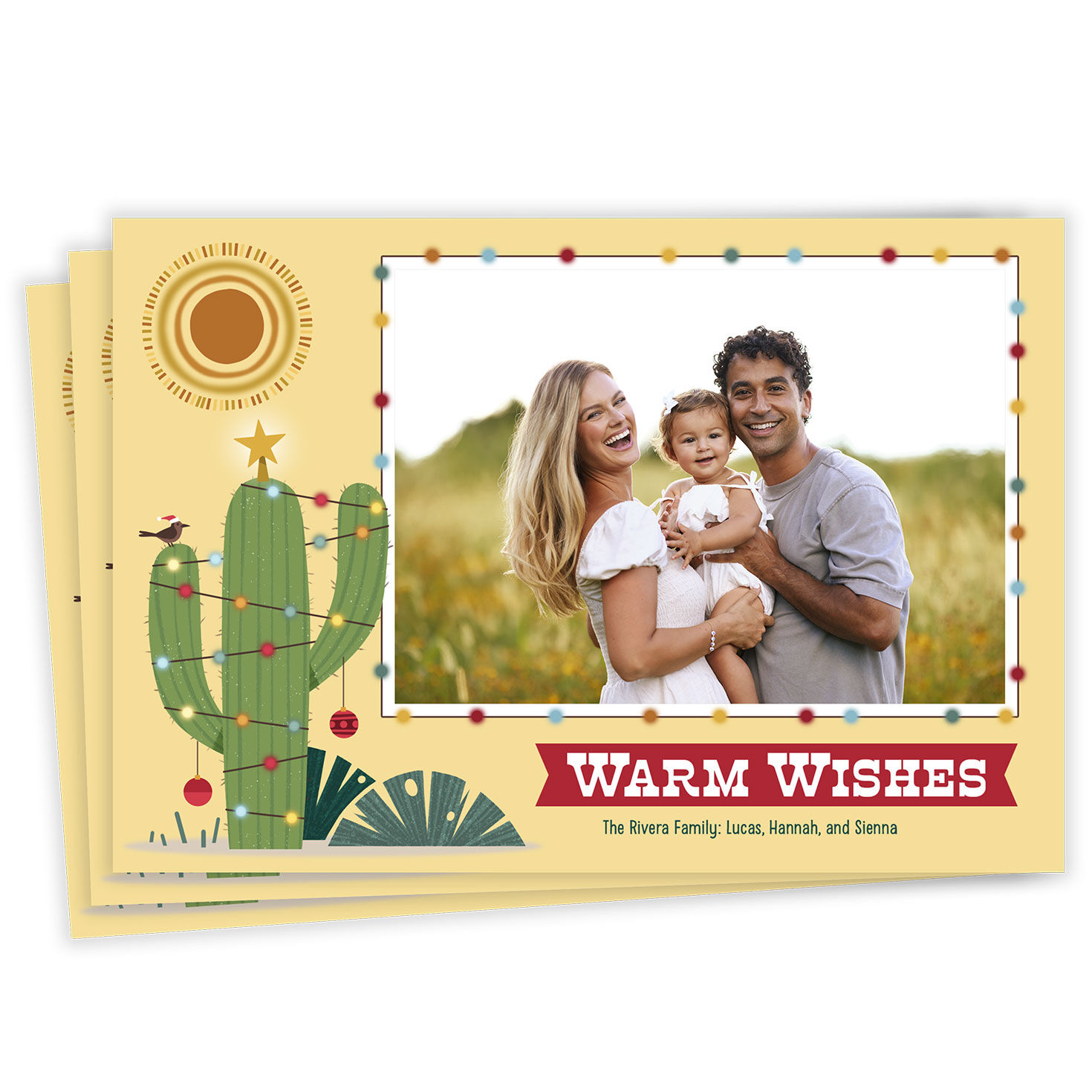 Festive Cactus Flat Christmas Photo Card