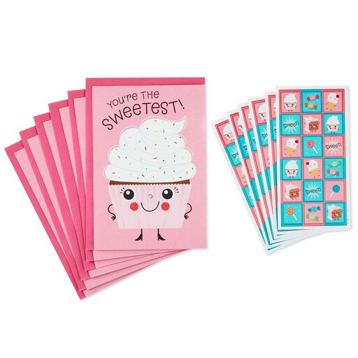 Pink Cupcake Birthday Cards With Stickers, Pack of 6, 