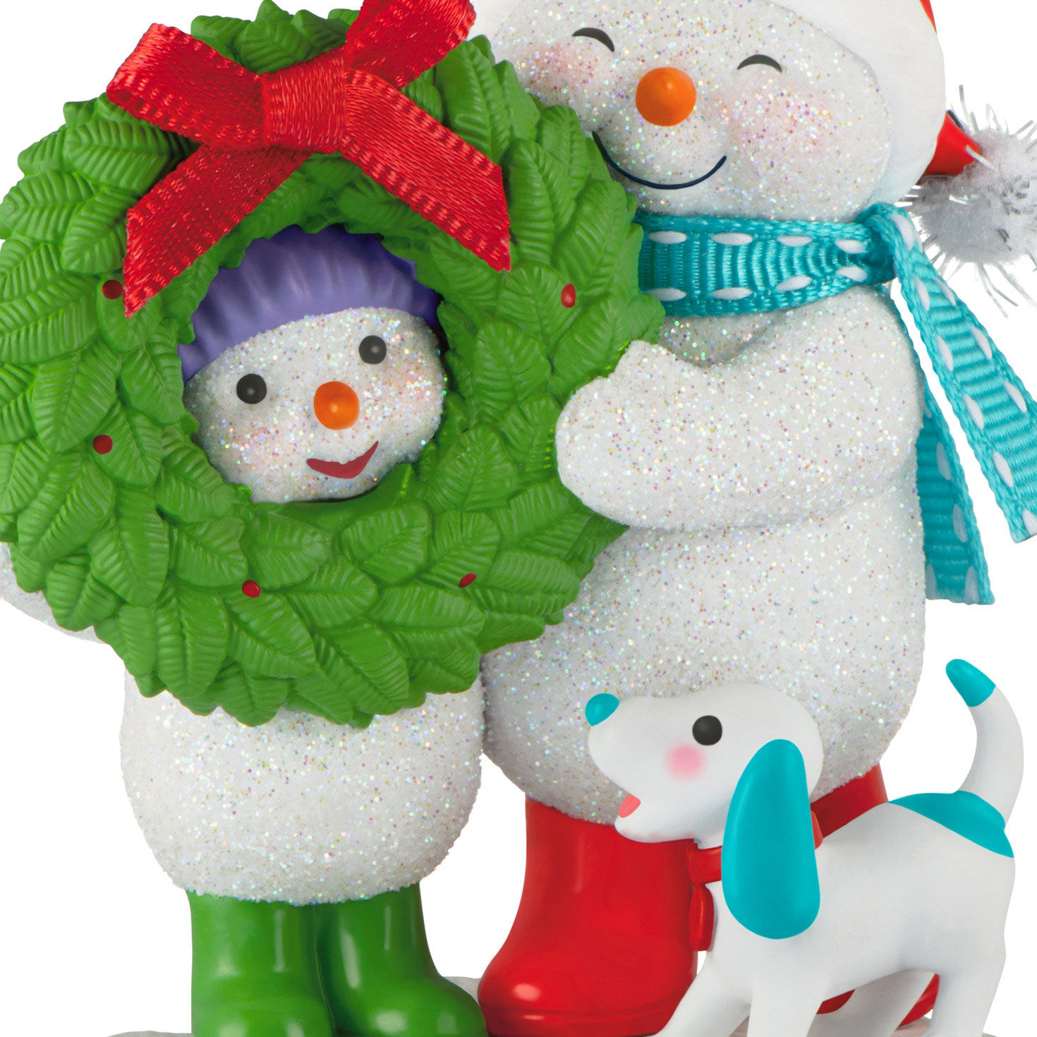 Snowmen With Wreath and Dog Keepsake Ornament closeup view image number 5