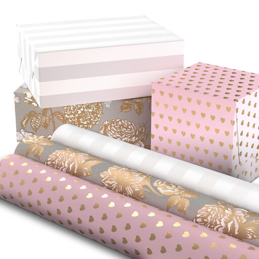 Pink and Gray 3-Pack Wrapping Paper, 85 sq. ft. total, 