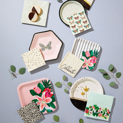 Floral "Enjoy" Dinner Napkins, Set of 16, 