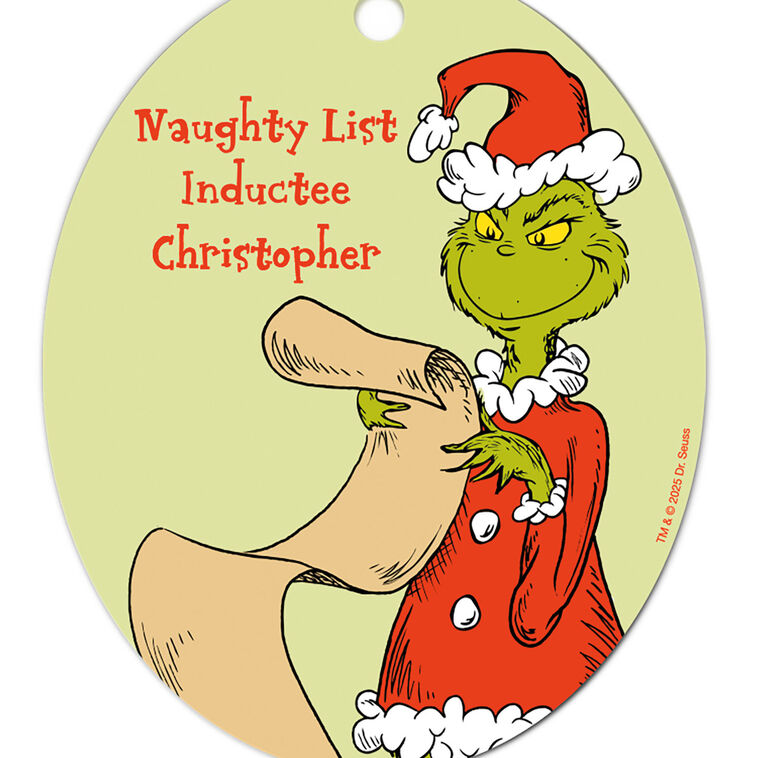 Dr. Seuss's How the Grinch Stole Christmas!™ Naughty List Metal Personalized Ornament, Custom Text, , large image number 5