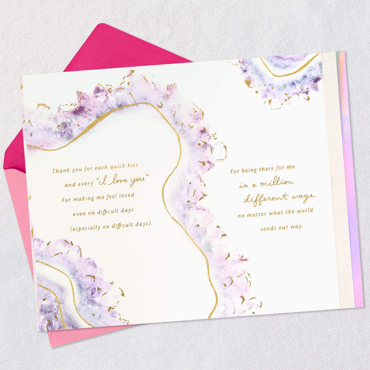 Marbled Pink and Gold Valentines Day Card for Wife Open card with envelope image number 4