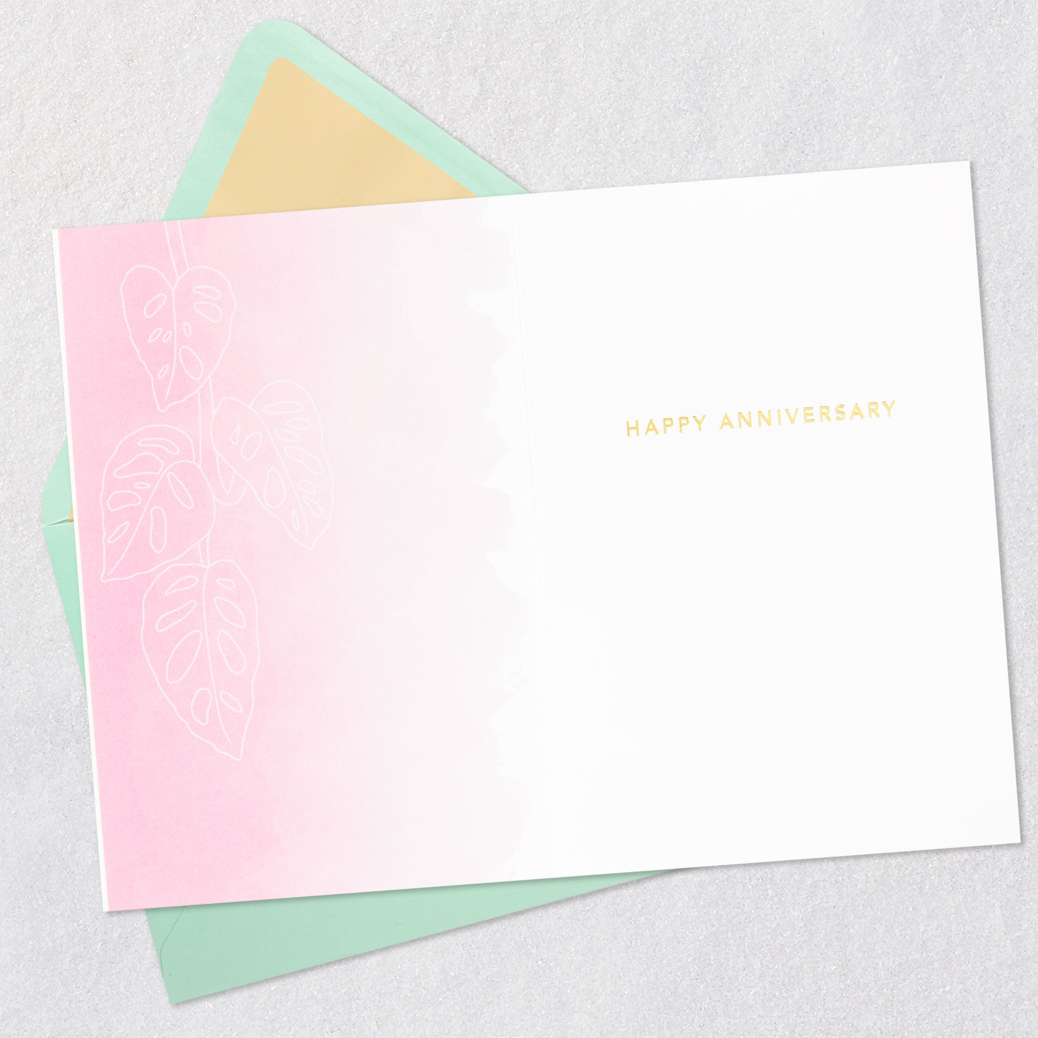 Green and Pink Tropical Leaves Anniversary Card  image number 3