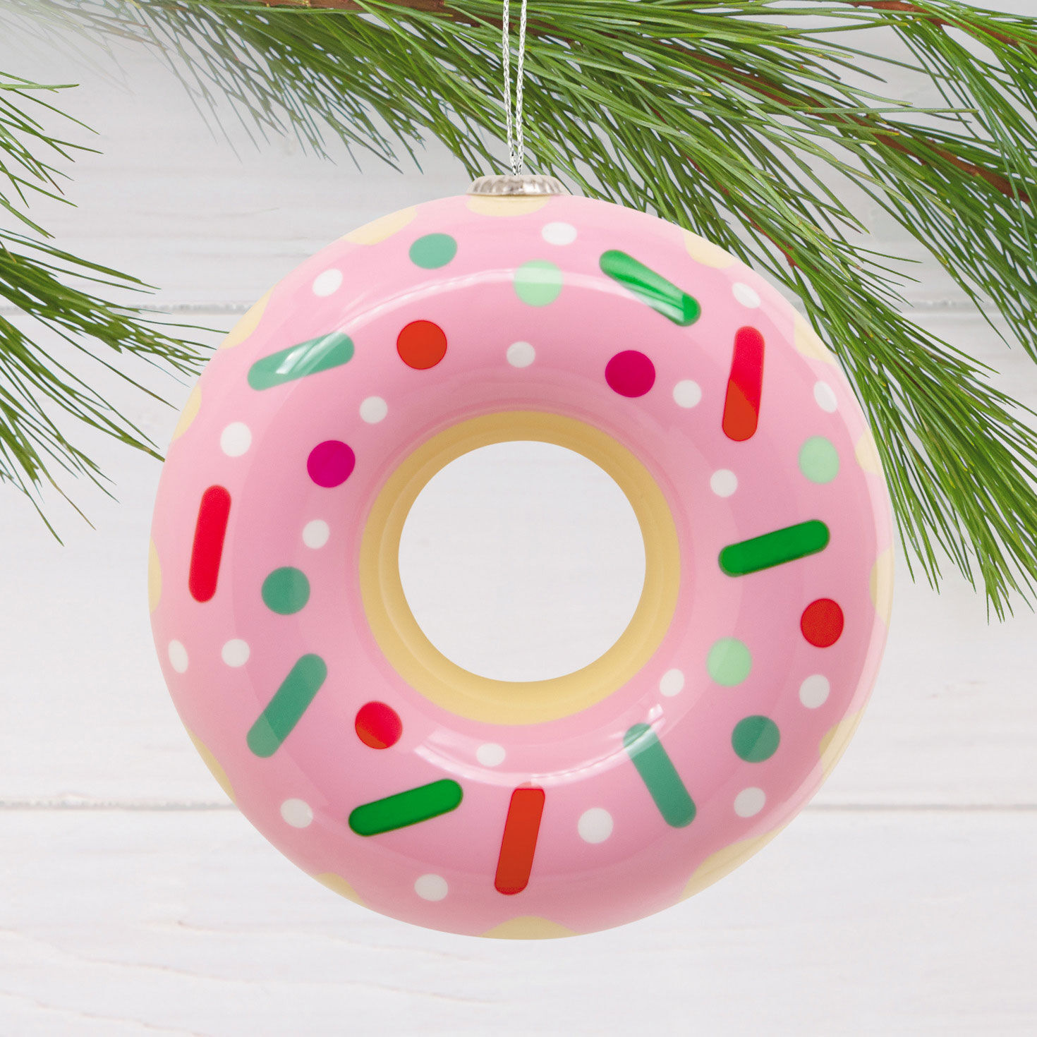 Pink Donut With Sprinkles Christmas Ornament hanging on tree image number 2
