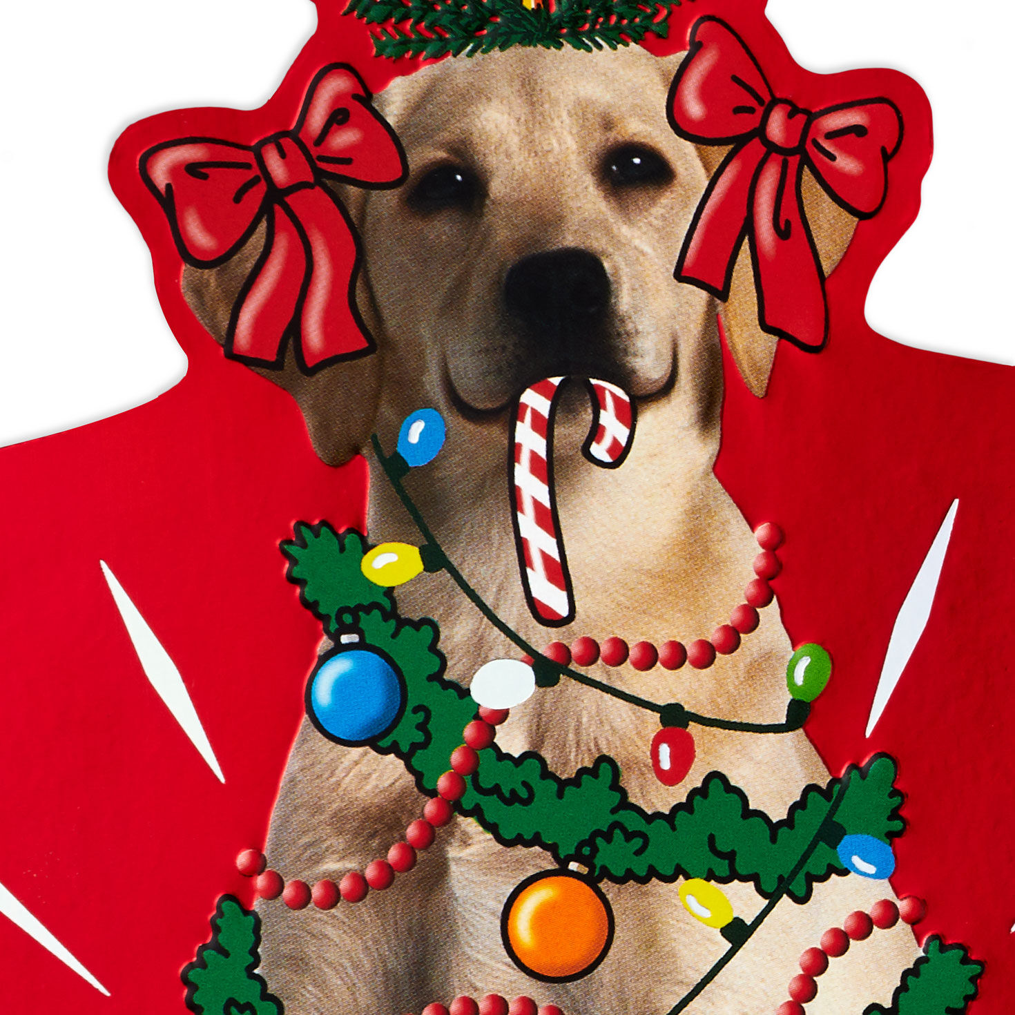 Yellow Lab Dog in Christmas Decor Christmas Card Card Front Detail image number 4