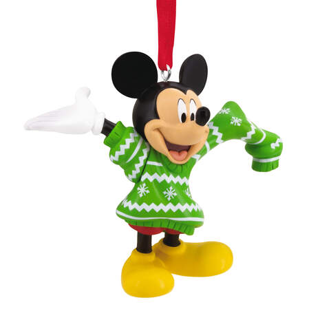 Mickey Mouse in Green Sweater Christmas Ornament front