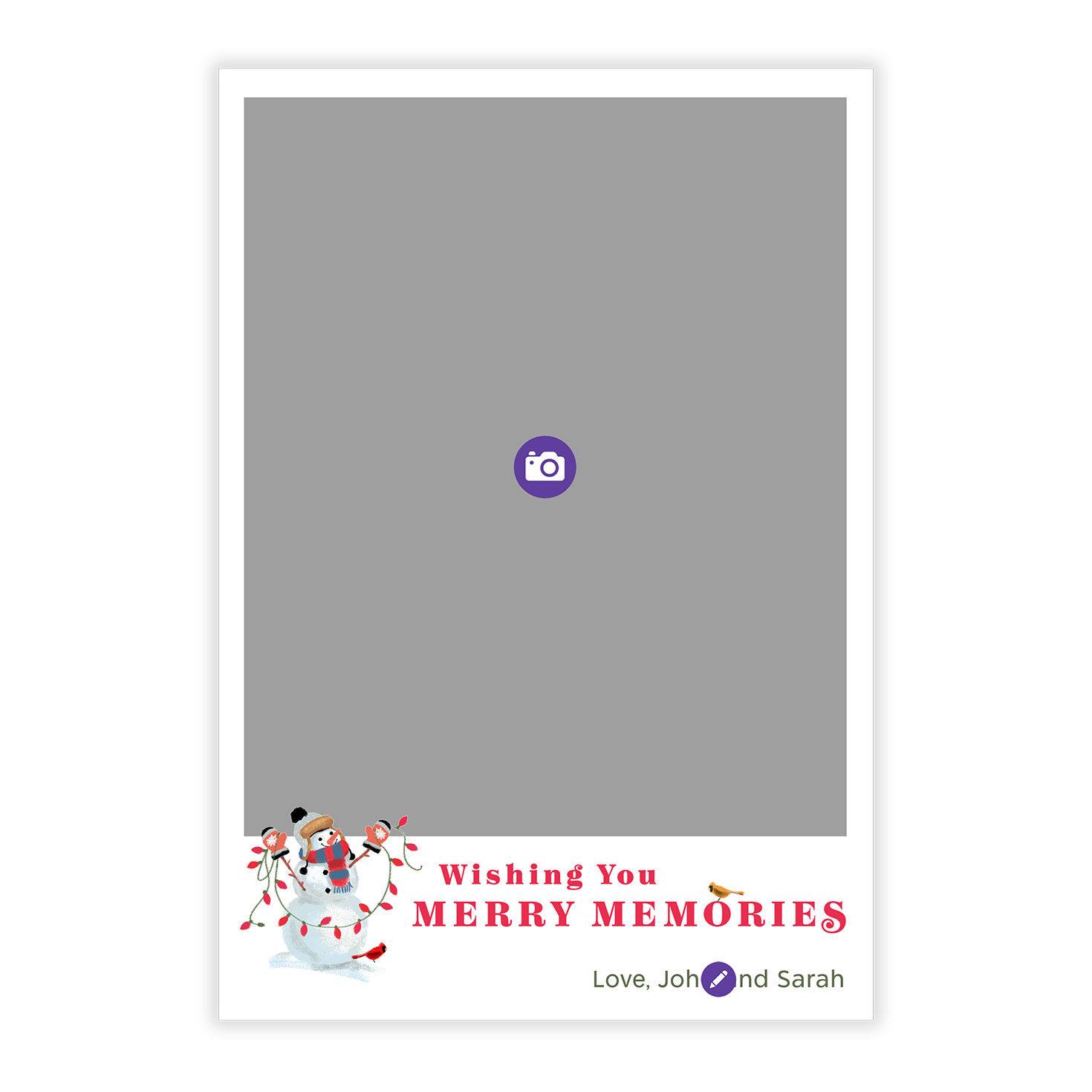 Snowman With Lights Personalized Christmas Photo Card Card Front indicating personalization image number 5