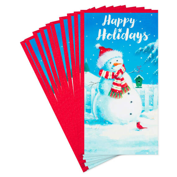 Snowman With Birdhouse Money Holder Christmas Cards, Pack of 10