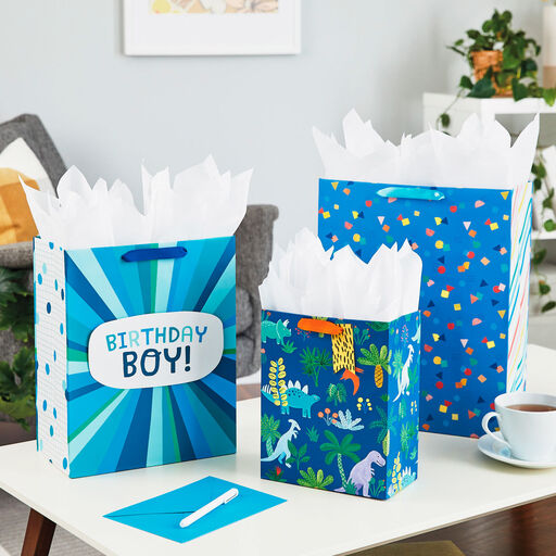 13" Birthday Boy Blue Stripes Large Gift Bag, 