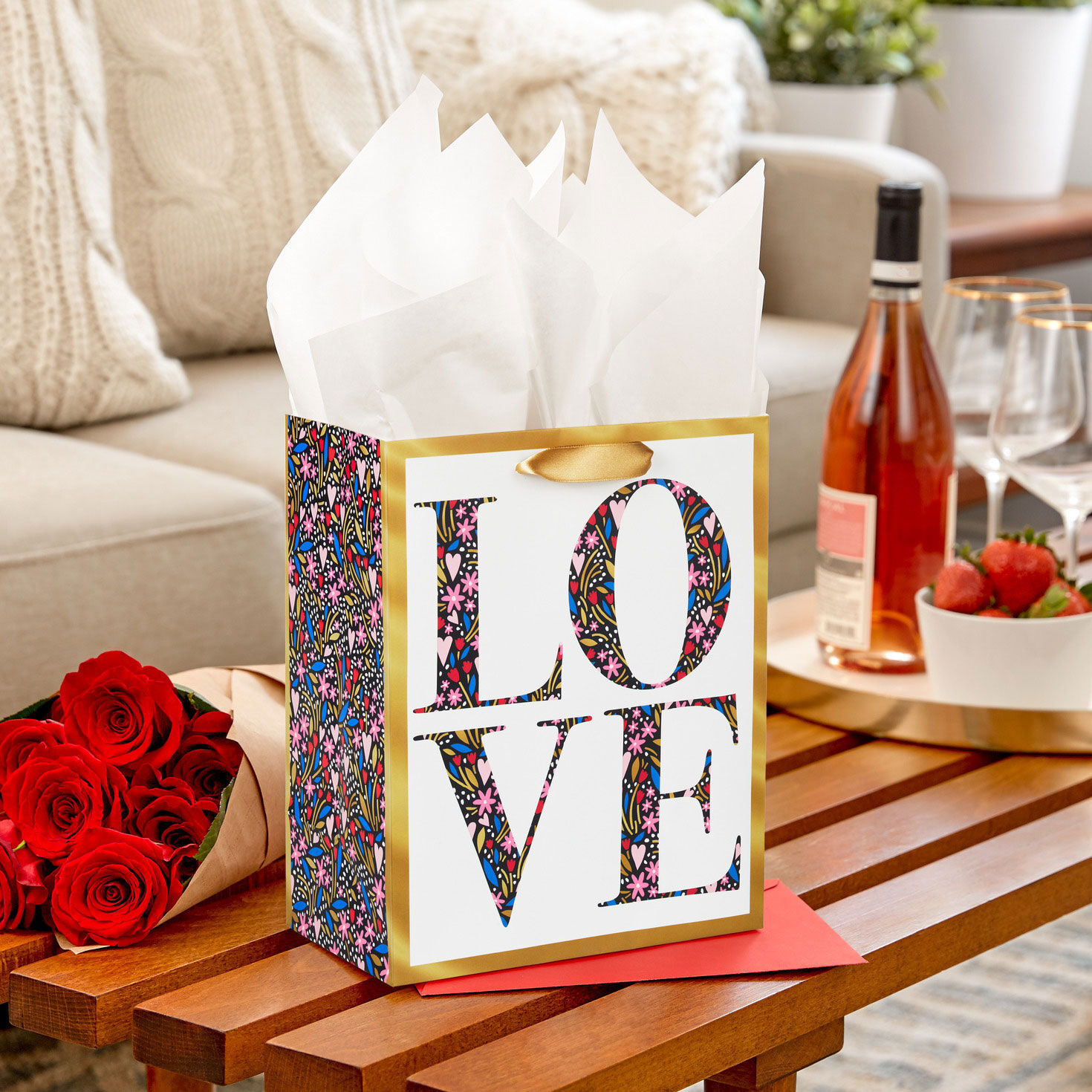 9.6" Love Floral Heart Print on White Medium Gift Bag for only USD 3.49 | Hallmark
