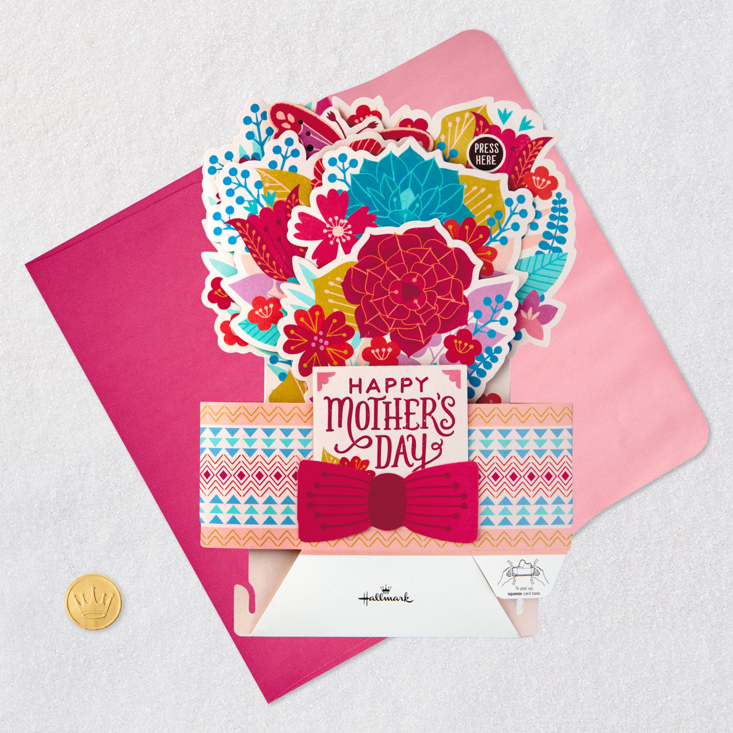 Flowers Musical 3D Pop-Up Mother's Day Card With Light Card Front with Envelope and Gold Seal image number 5