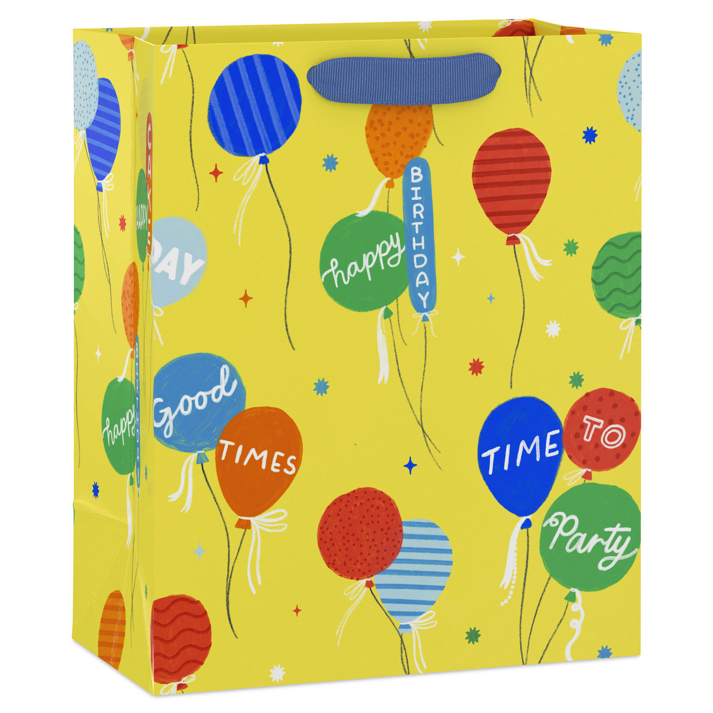 9.6" Bright Balloons on Yellow Medium Birthday Gift Bag