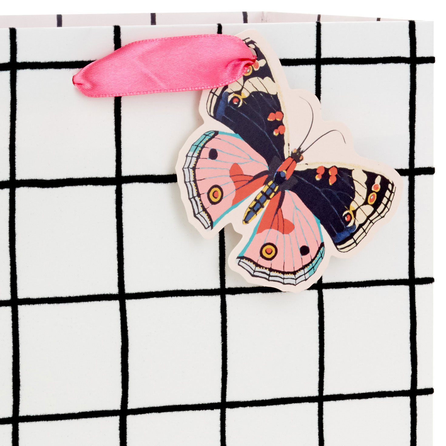 Black and White Windowpane Medium Gift Bag Handle Detail image number 4