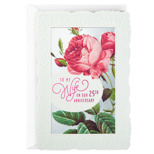 Pink Peony Flower 25th Anniversary Card for Wife, 