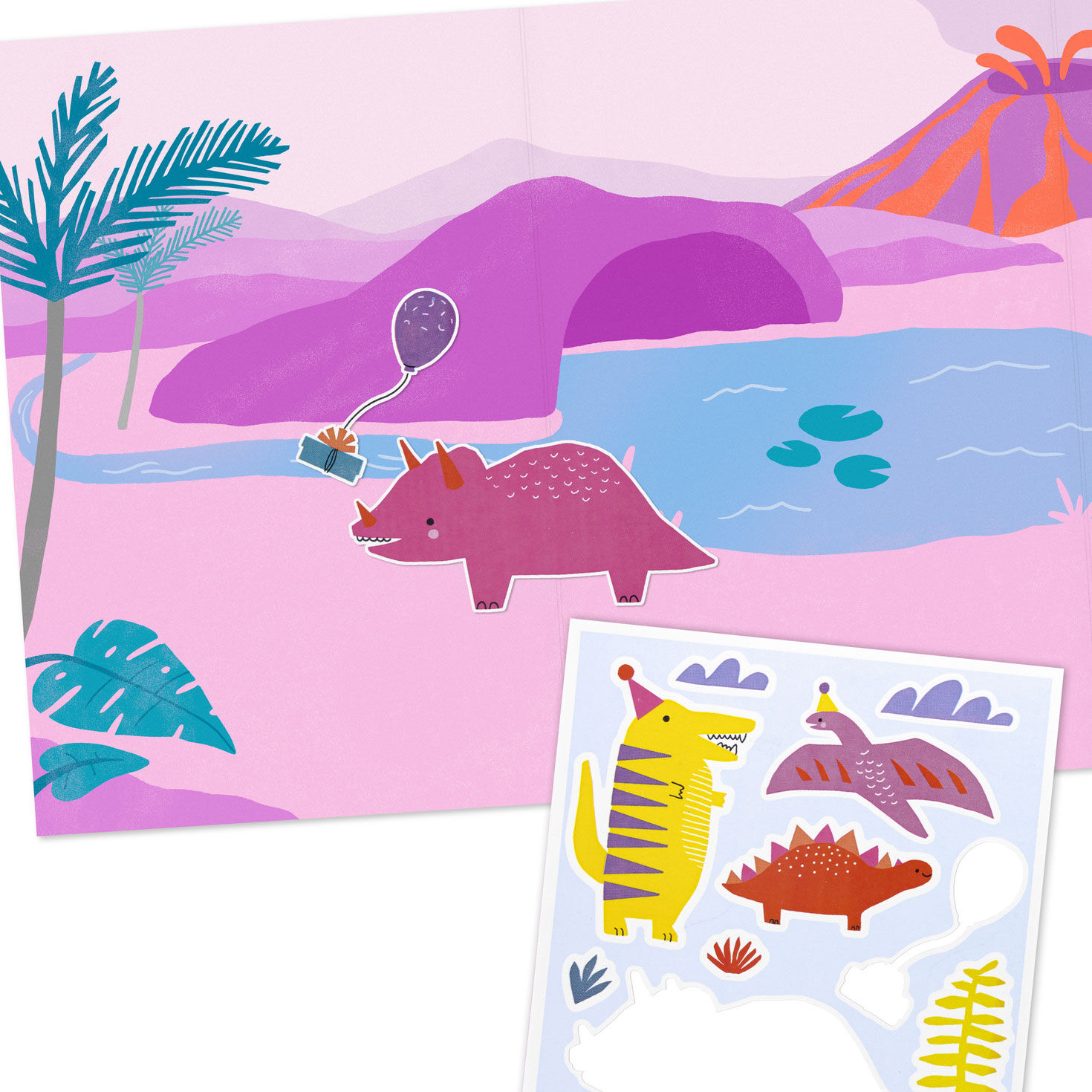 Dinosaur in Party Hat Kids Birthday Card With Stickers attachment detail image number 5