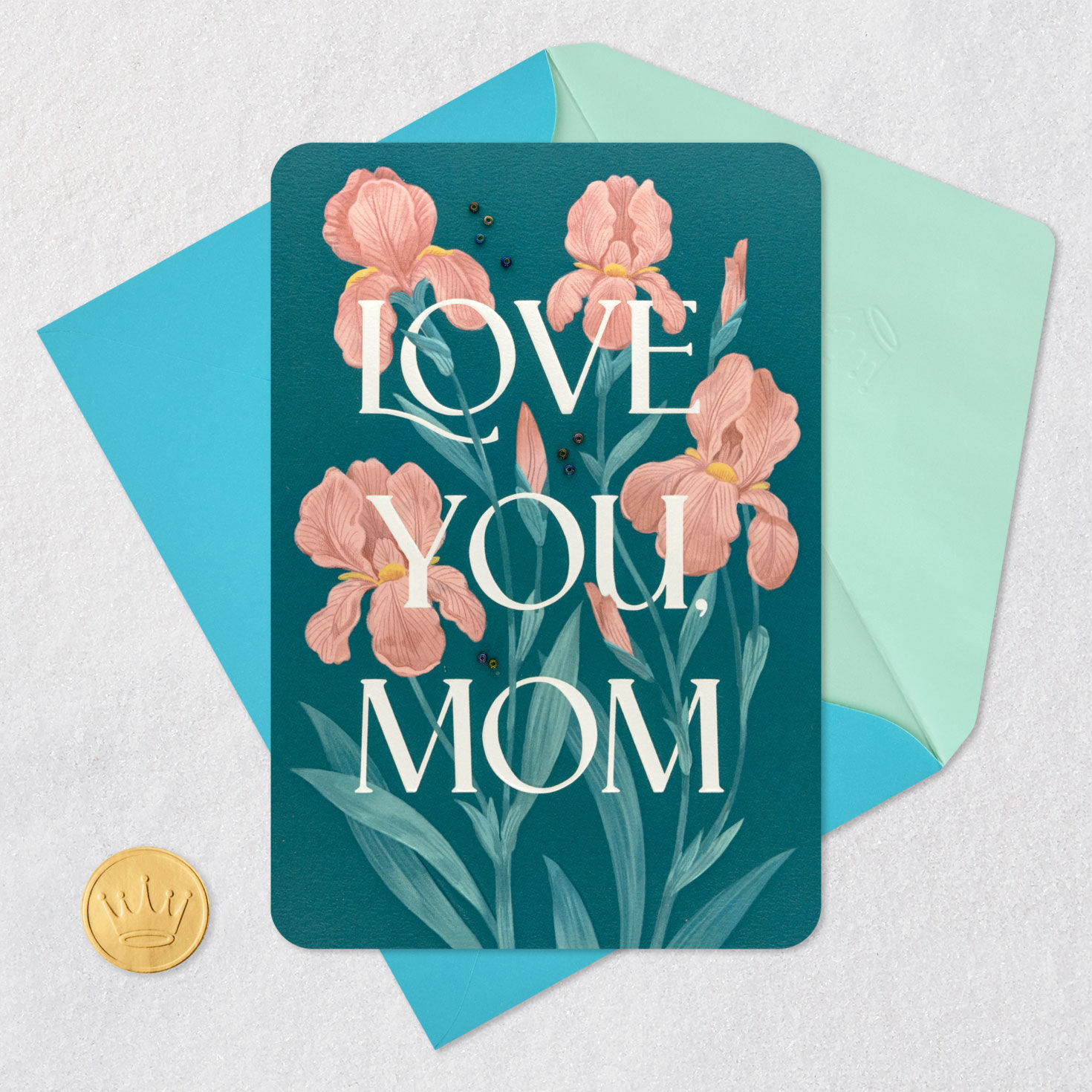 Pink Iris Flowers Mom Mother's Day Card From Daughter Card Front with Envelope and Gold Seal image number 6