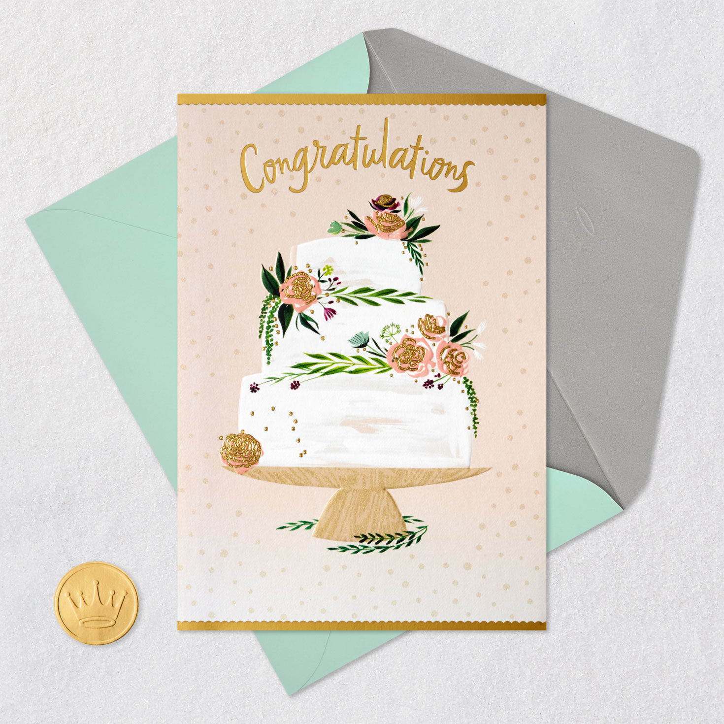 Floral Cake Wedding Congratulations Card Card Front Detail image number 6