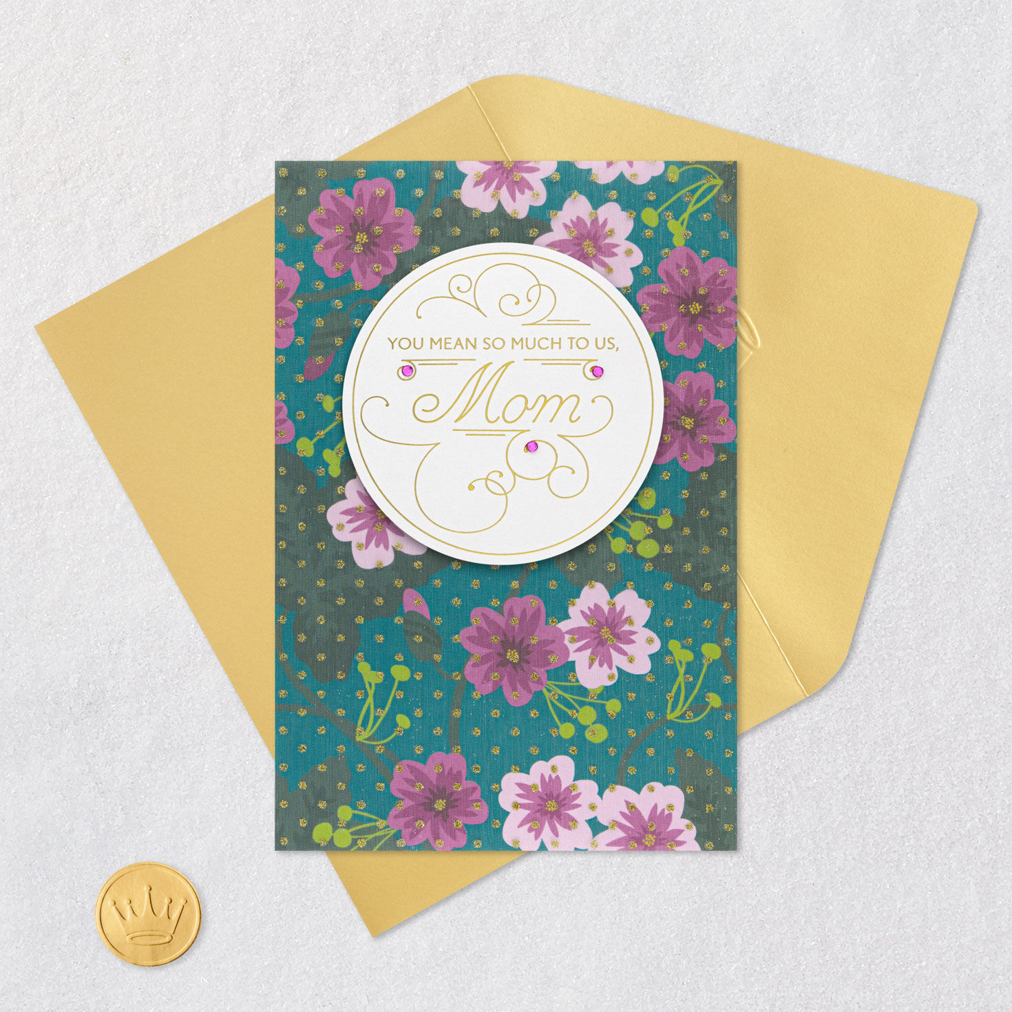Pink Flowers on Teal Birthday Card for Mother-In-Law Card Front with Envelope and Gold Seal image number 6