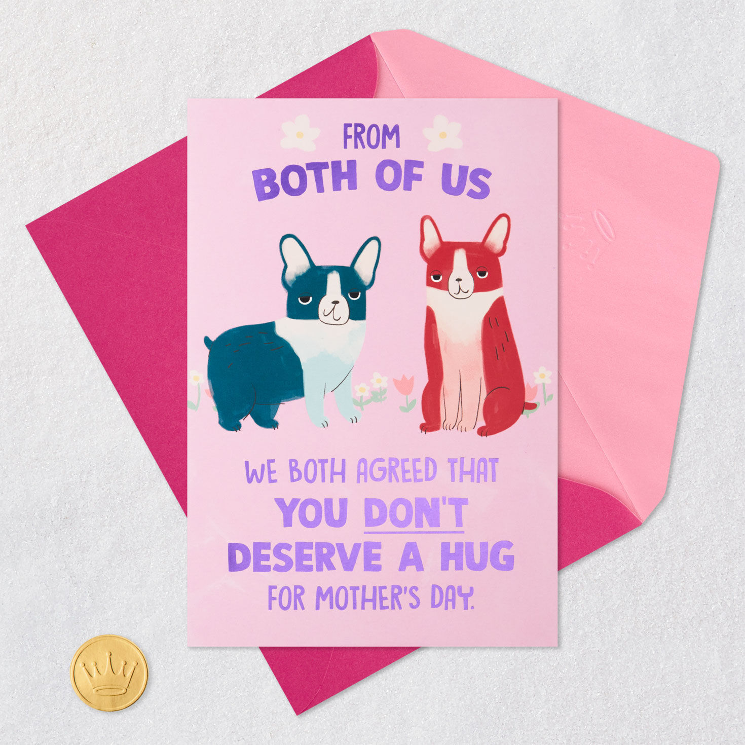 Dogs Pop-Up Hugs Funny Mother's Day Card From Both Card Front with Envelope and Gold Seal image number 5