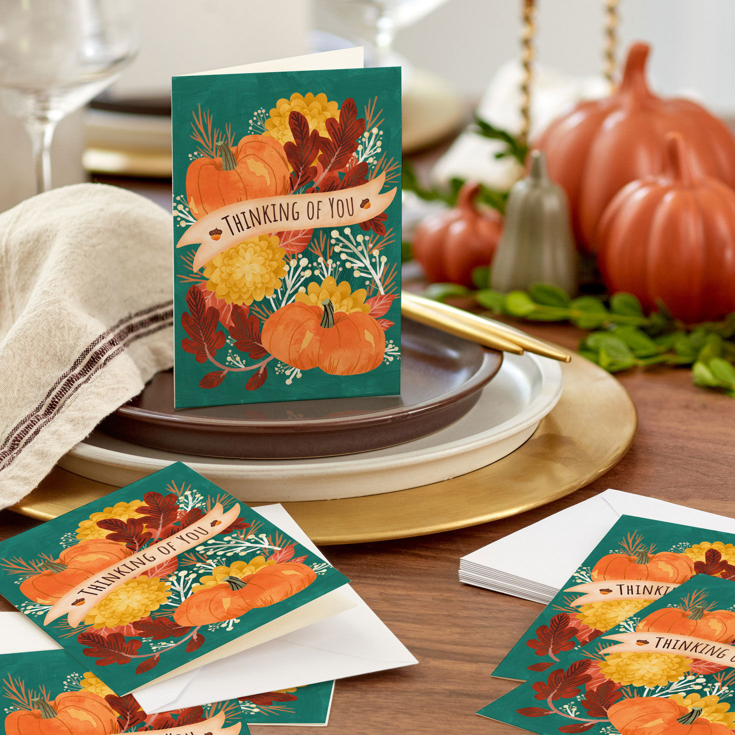 Harvest Arrangement on Teal Thanksgiving Card Pack in use image number 6