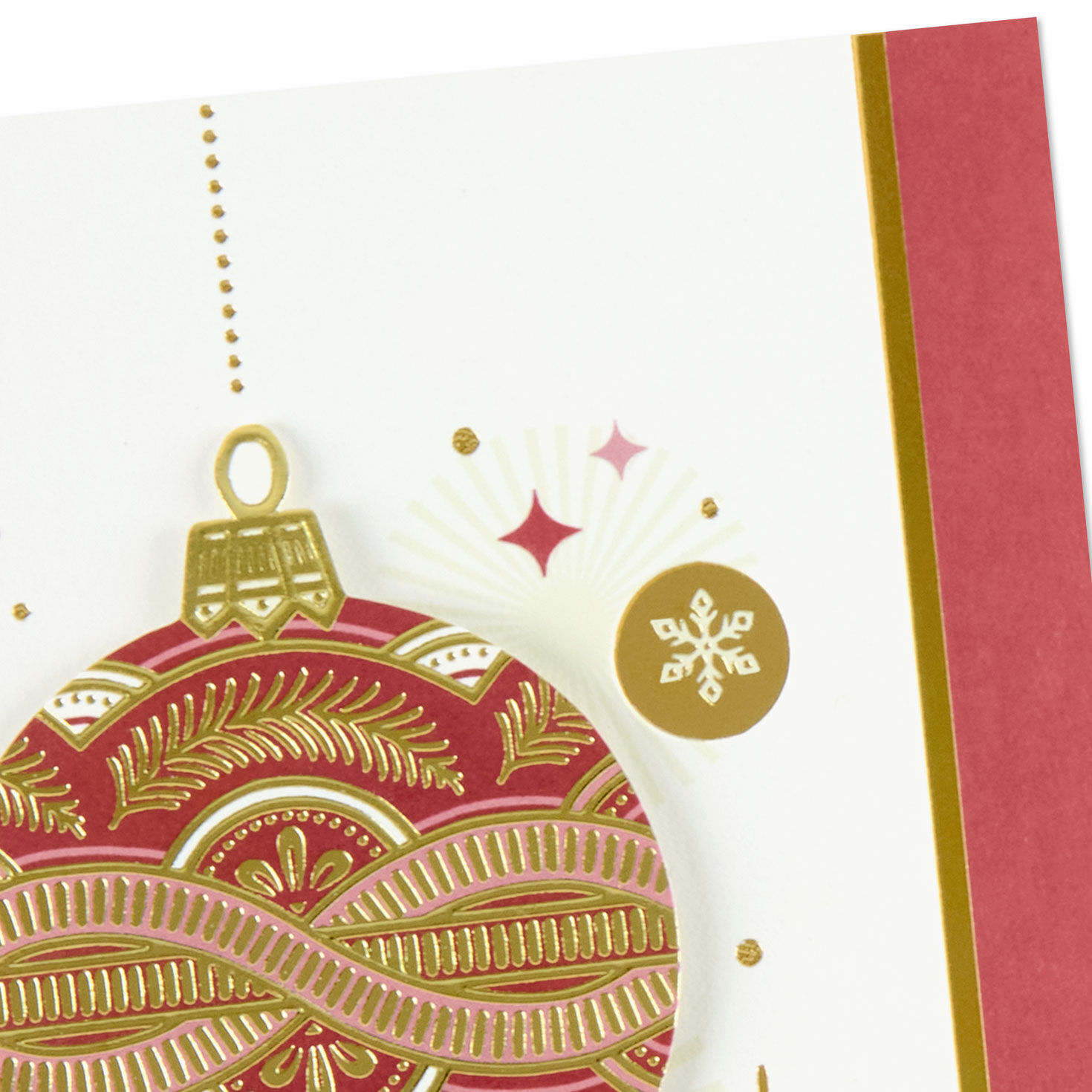 Ornate Red and Gold Ornament Christmas Card Card Front Detail image number 5