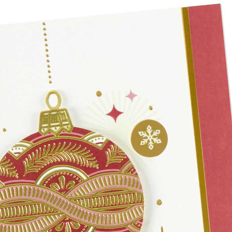 Ornate Red and Gold Ornament Christmas Card Card Front Detail image number 5