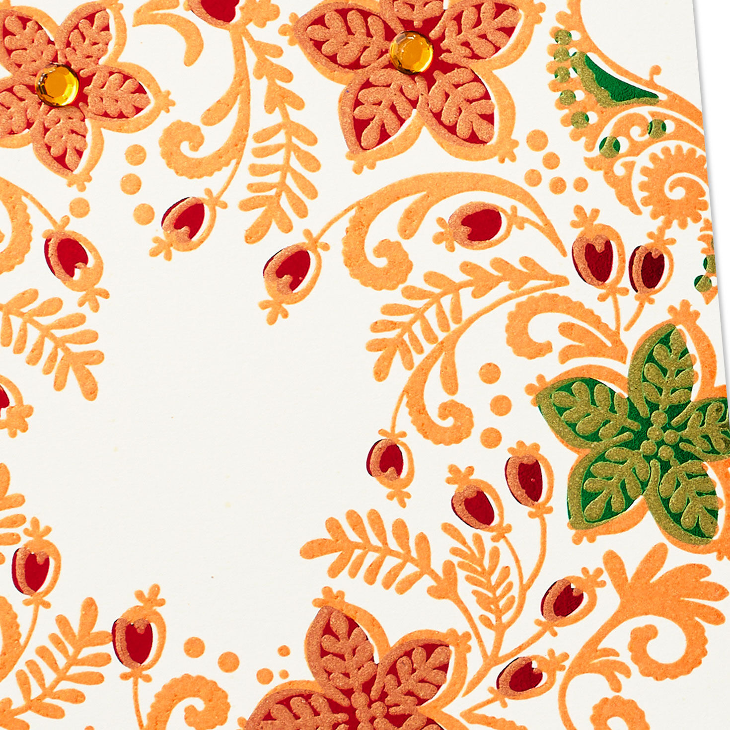 Red, Green and Gold Floral Wreath Christmas Card Card Front Detail image number 6