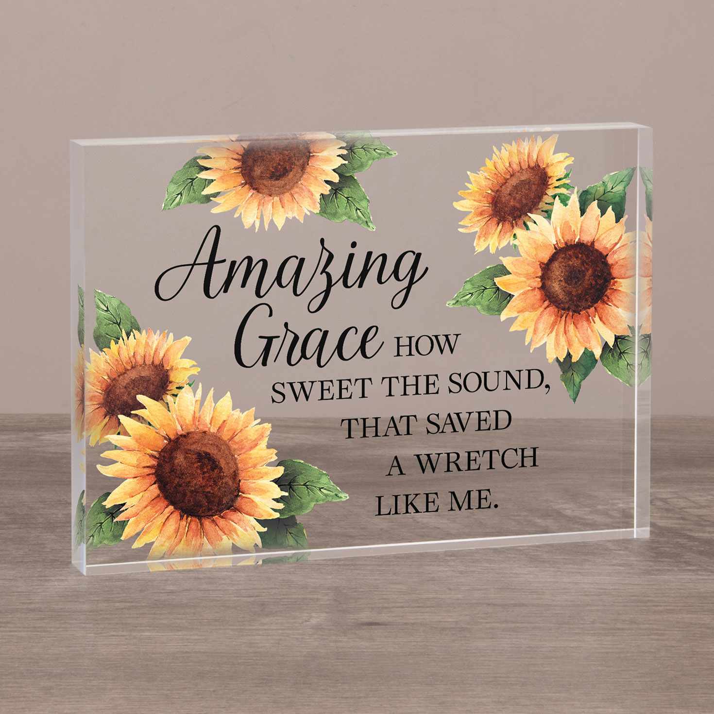 Sunflowers With Amazing Grace Quote Glass Sign front image number 1