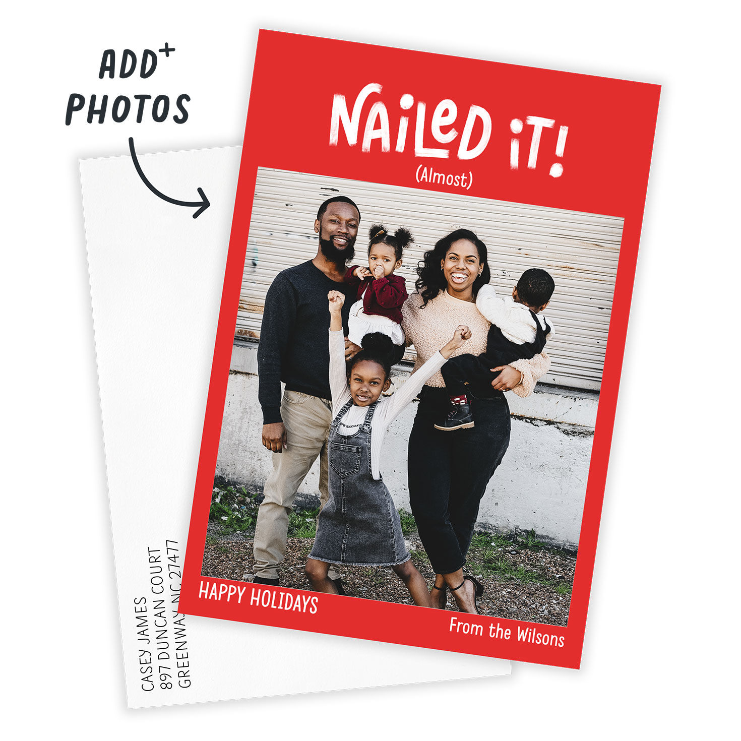 Nailed It Red Border Personalized Holiday Photo Card Card Front indicating personalization image number 2