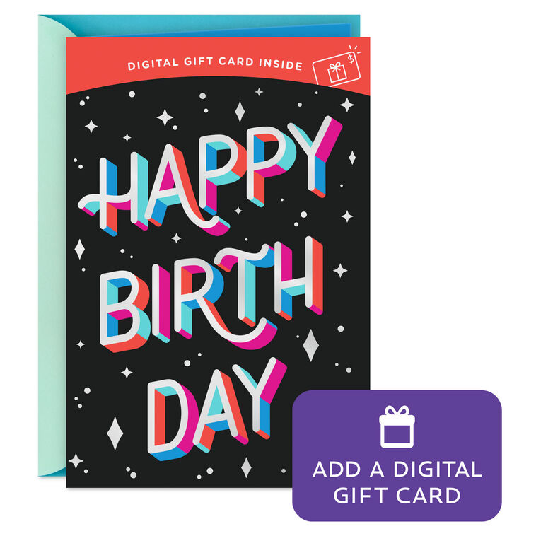 Colorful Lettering and Retro Stars Gift Card Greeting Birthday Card