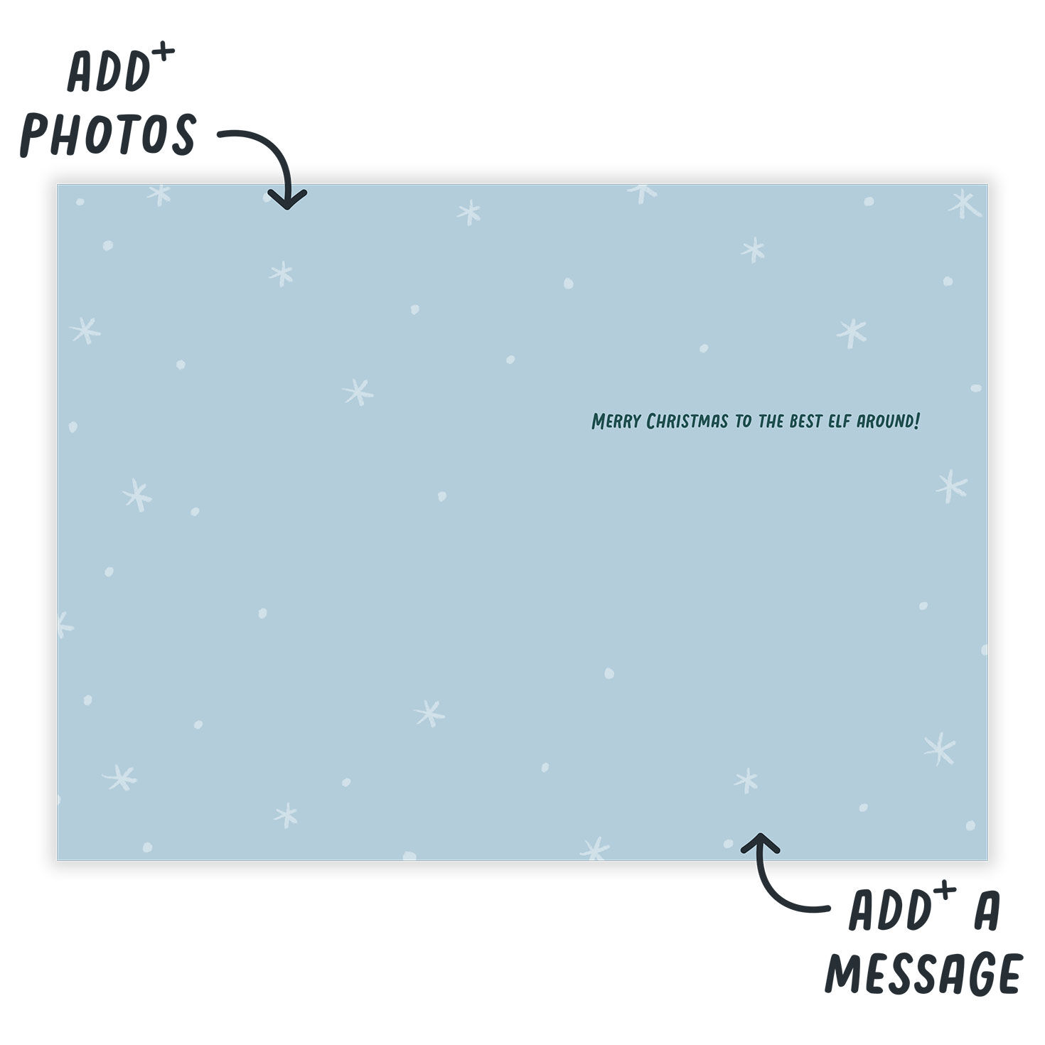 Elf With Photo Face Personalized Christmas Card Open Card indicating personalization image number 3