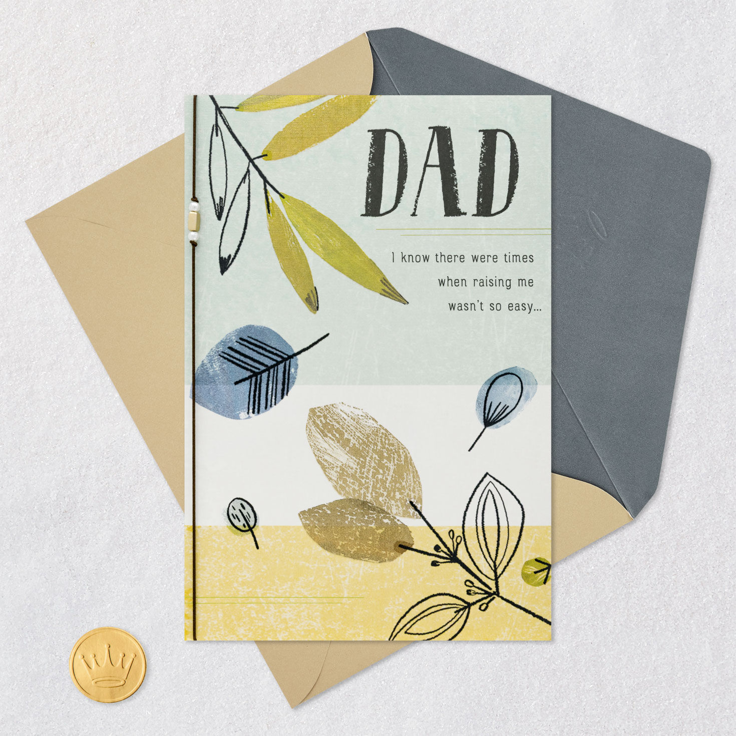 Leaves on Striped Background Dad Father's Day Card Card Front with Envelope and Gold Seal image number 6