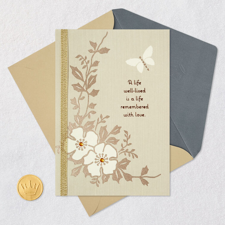 Butterfly and Flowers Sympathy Card Card Front with Envelope and Gold Seal image number 6