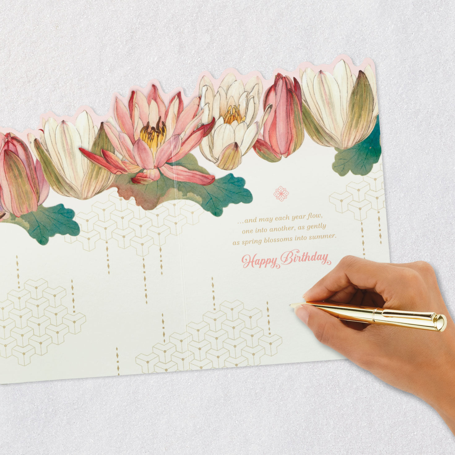 Cream and Pink Lotus Blossoms Birthday Card signing card image number 8