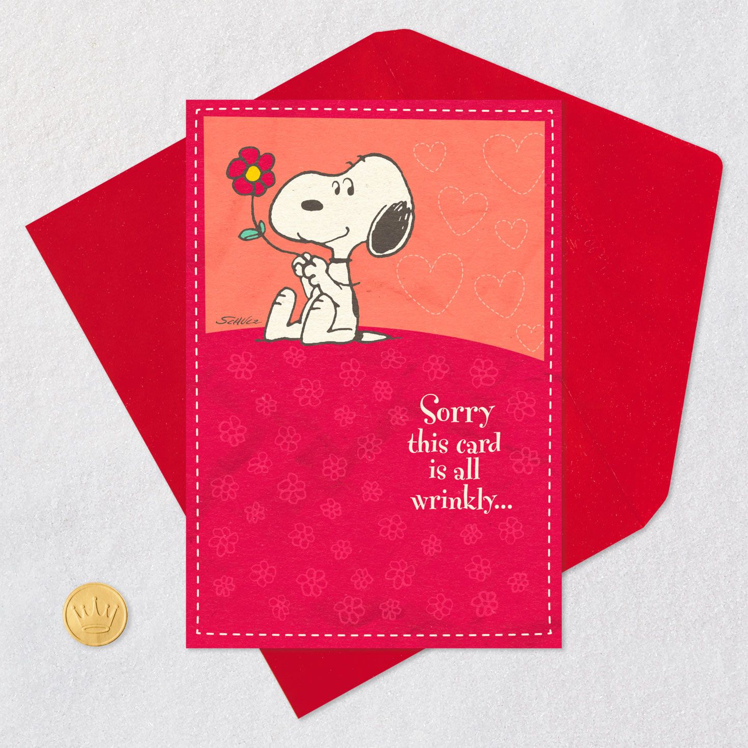 Peanuts Snoopy Flowers & Hearts Sweetest Day Card Card Front with Envelope and Gold Seal image number 5