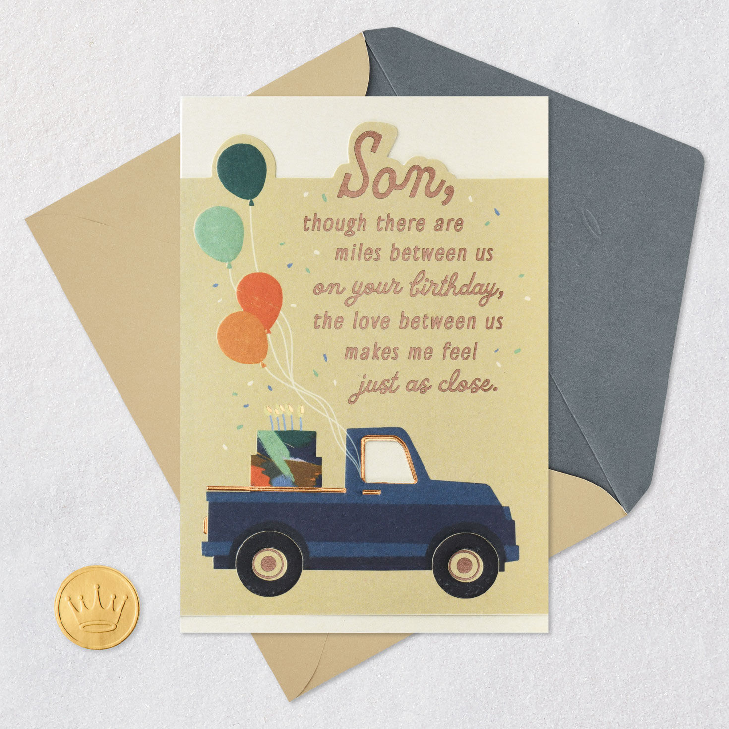 Truck With Balloons Birthday Card for Son Card Front with Envelope and Gold Seal image number 5