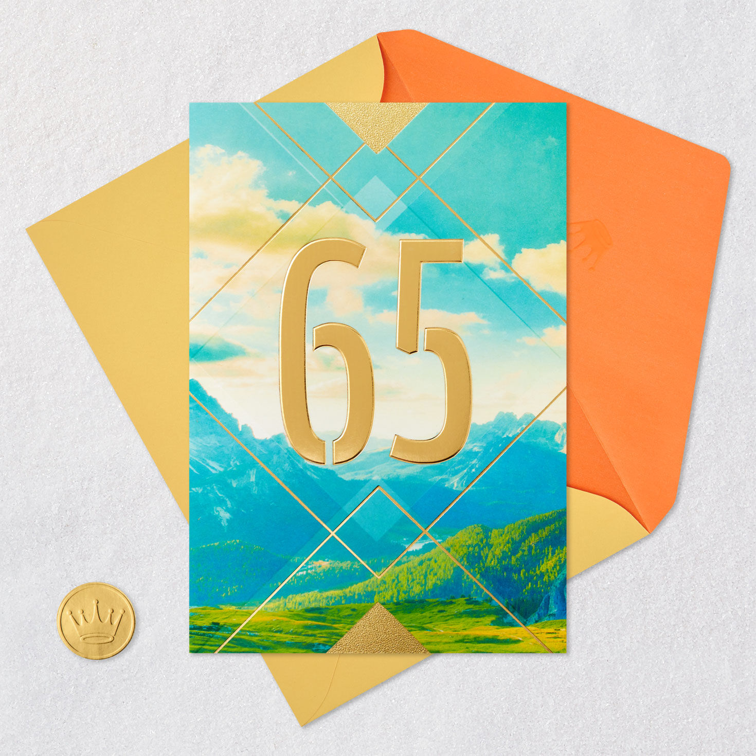 Mountain Landscape 65th Birthday Card Card Front with Envelope and Gold Seal image number 6