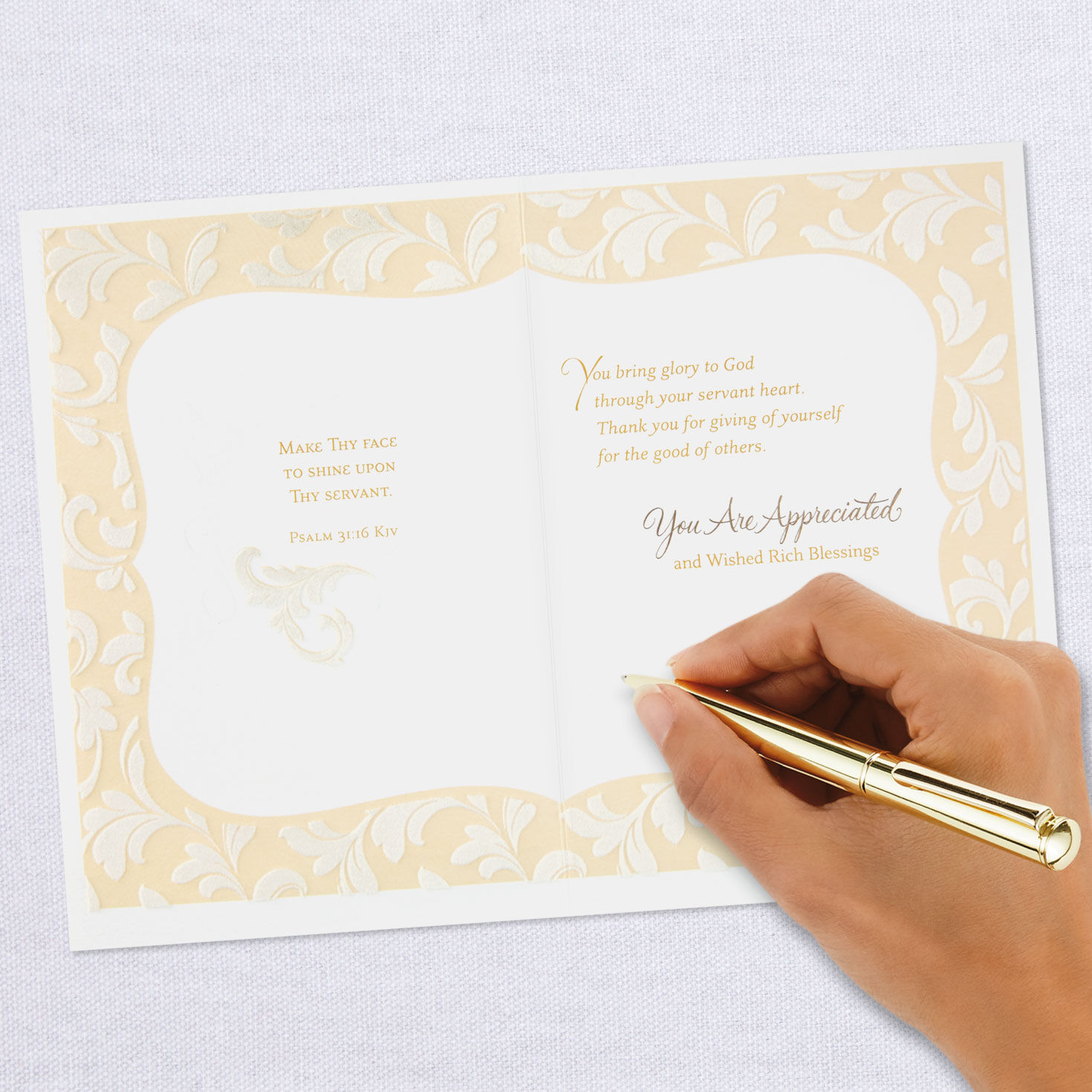 Damask Vines on Yellow Christian Thank-You Card  image number 6