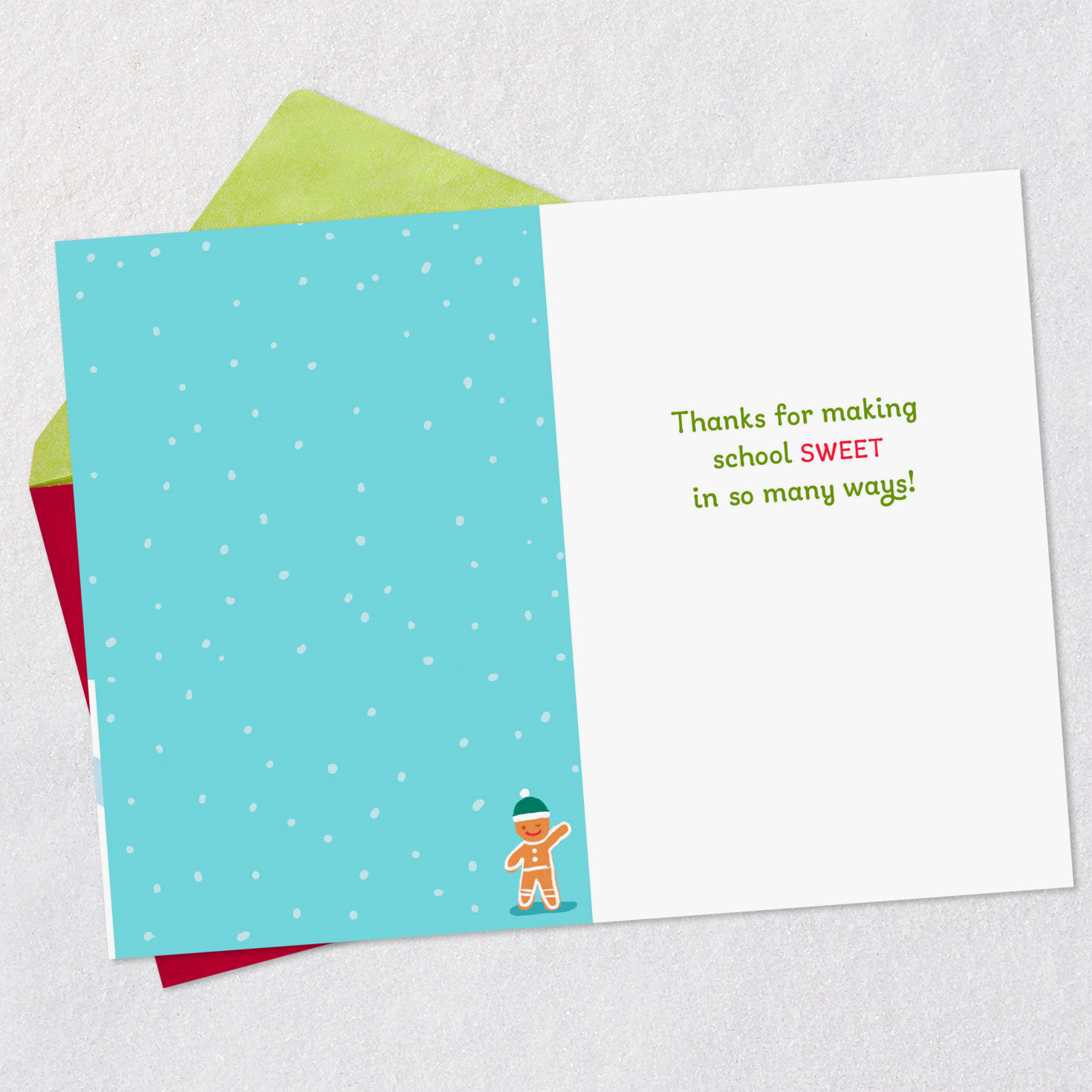 Gingerbread Schoolhouse Christmas Card for Teacher Open card with envelope image number 3
