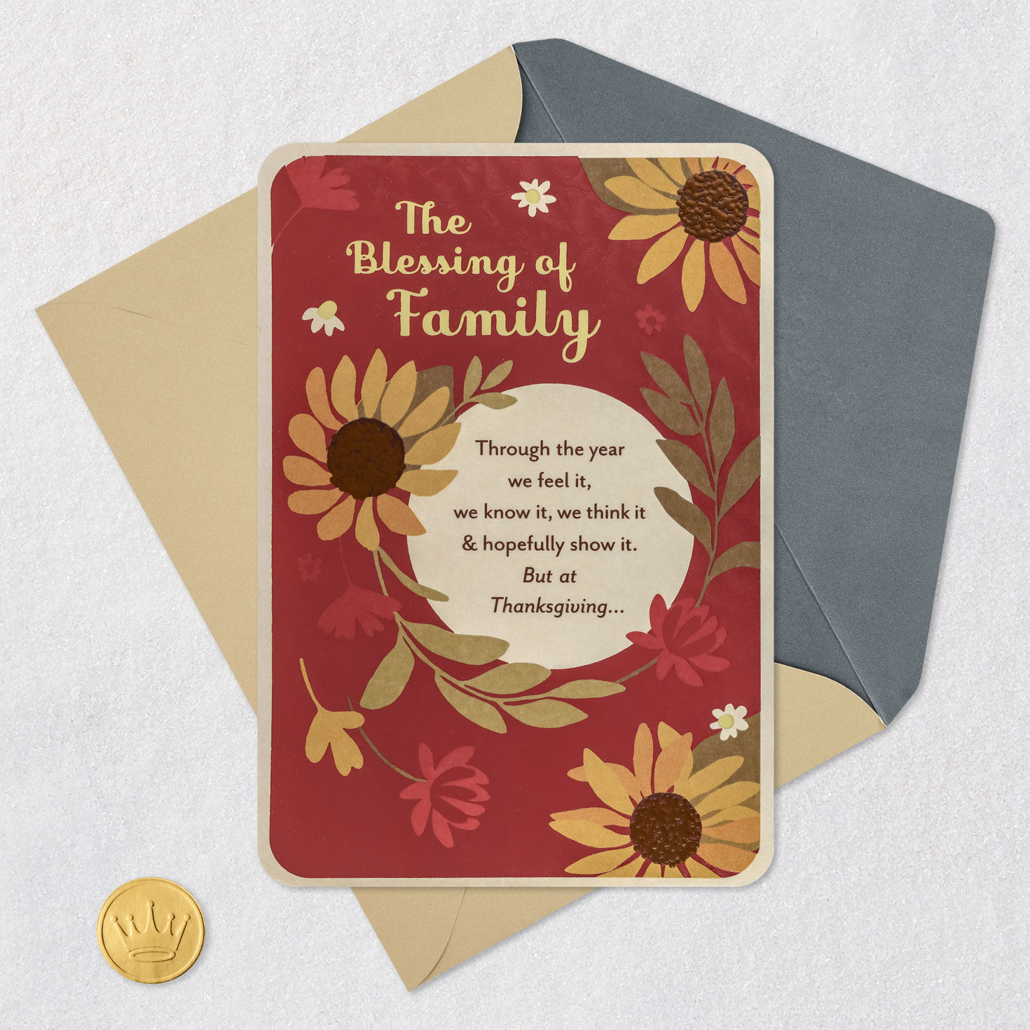 Yellow Flowers Religious Thanksgiving Card for Family Card Front with Envelope and Gold Seal image number 6