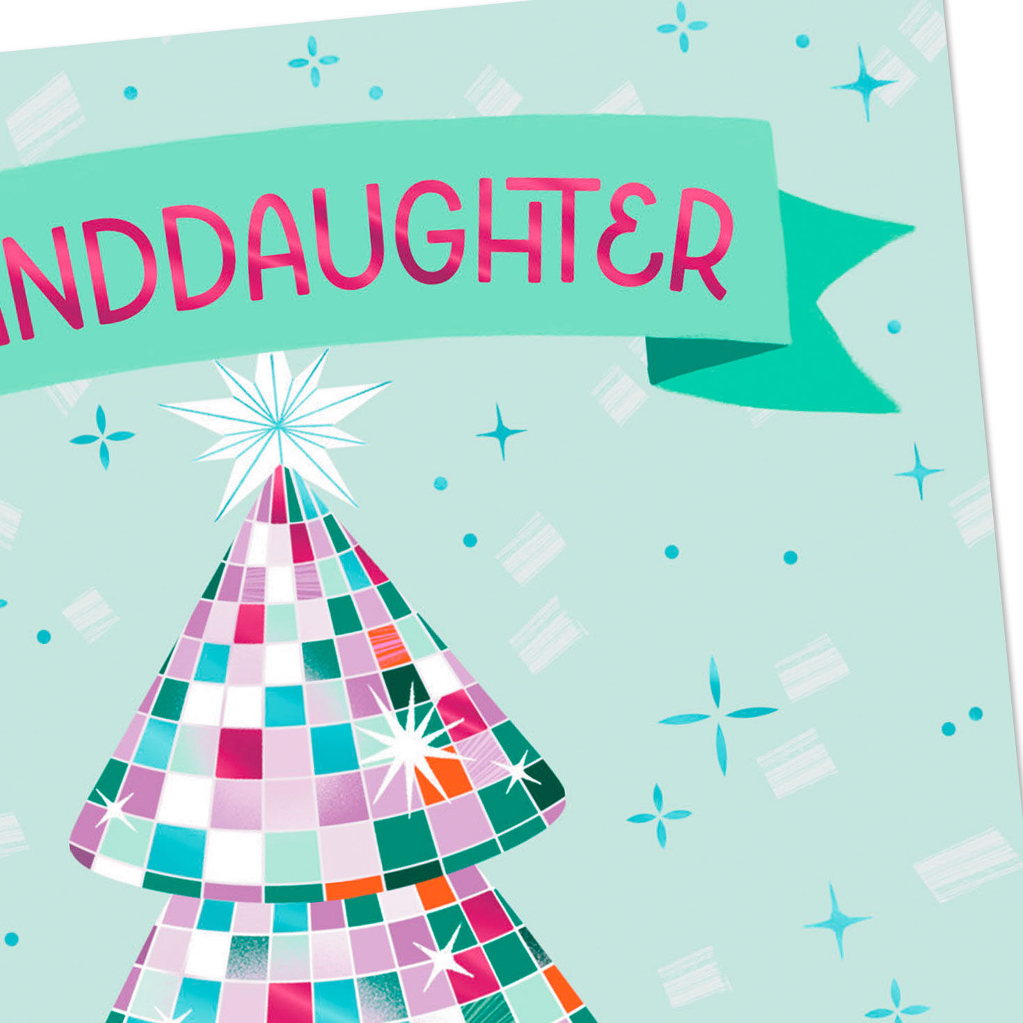 Disco Foil Tree Granddaughter Christmas Card Card Front Detail image number 4