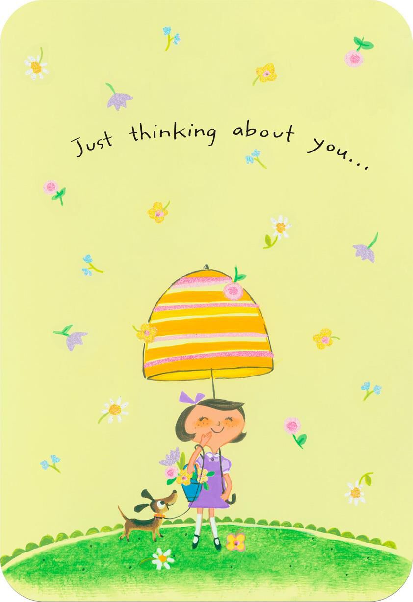 Girl and Dog With Umbrella Religious Thinking of You Card