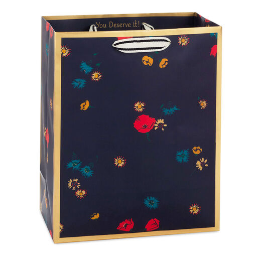 9.6" Scattered Flowers on Black Medium Gift Bag, 